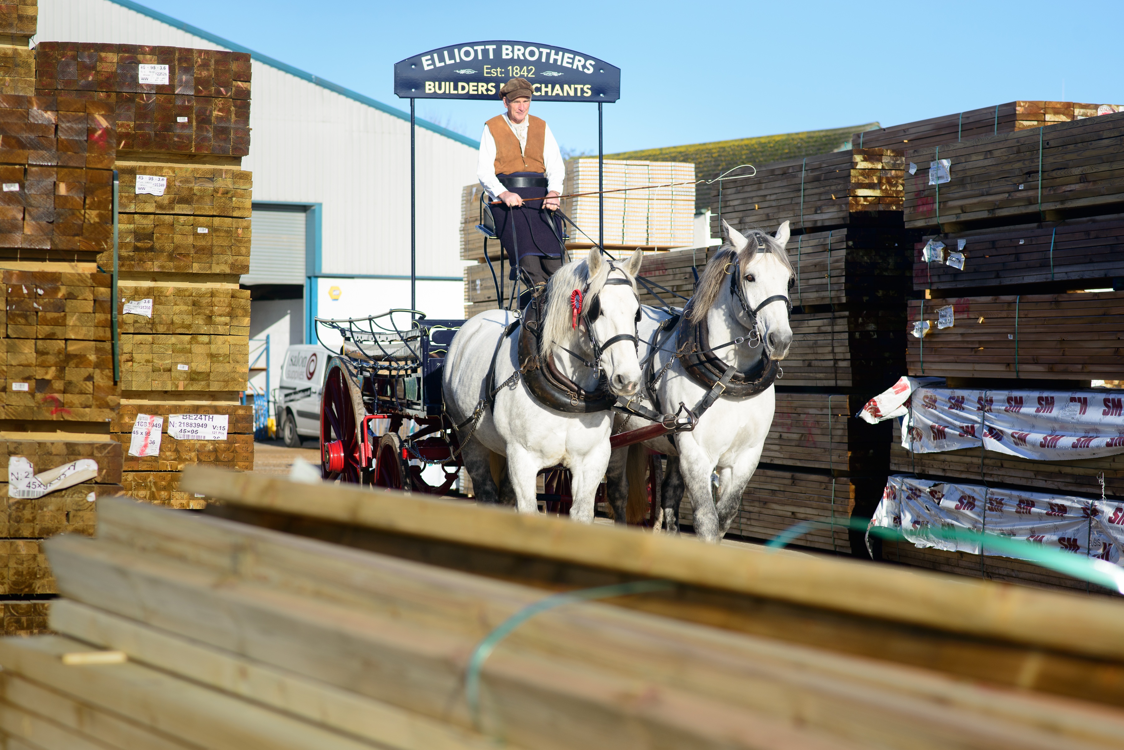 The horse and cart arriving into the timber yard