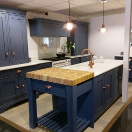 Laura Ashley kitchen with copper - at Elliotts Living Spaces in Lymington